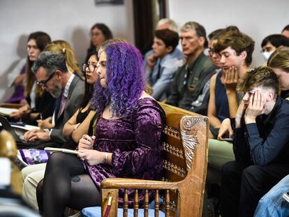 Plaintiffs listen to testimony during a hearing in the climate change lawsuit, Held vs. Montana, at the Lewis and Clark County Courthouse, Tuesday, June 13, 2023, in Helena, Mont.