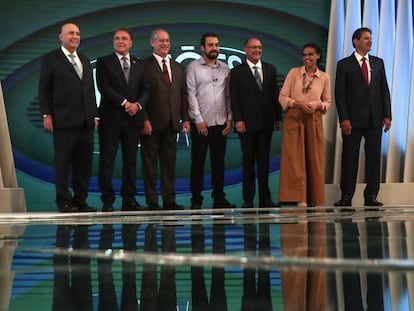 Os candidatos à presidência, Henrique Meirelles, Alvaro Dias, Ciro Gomes, Guilherme Boulos, Geraldo Alckmin, Marina Silva e Fernando Haddad.