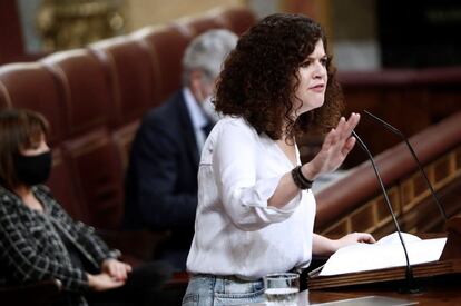 La diputada de Unidas Podemos Sofía Castañón, en la segunda jornada del debate de la moción de censura.