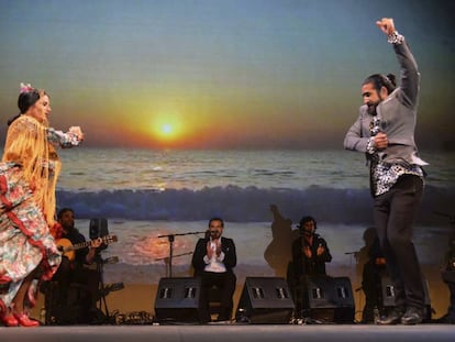 Momento del musical flamenco &#039;Eterno Camar&oacute;n&#039; en el que el cantaor Pedro &#039;El Grana&iacute;no&#039; ha interpretado el repertorio de una de las leyendas del cante jondo. 