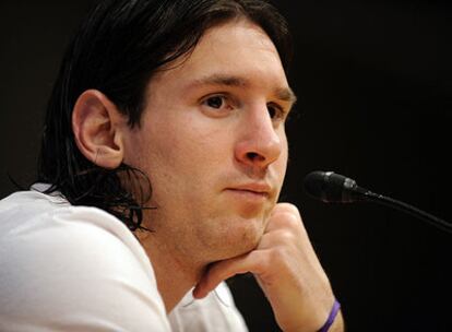 Lionel Messi en la comparecencia de ayer en el Camp Nou.