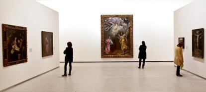 Two works by El Greco dominate one of the exhibition rooms at Banco Santander's complex at Boadilla del Monte, outside Madrid.