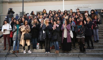 Women from the anti-sexual harassment group Pandora’s Box outside the Reina Sofìa museum in Madrid.