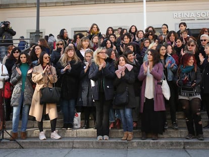 Women from the anti-sexual harassment group Pandora’s Box outside the Reina Sofìa museum in Madrid.