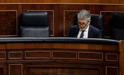 El ministro del Interior, Fernando Grande-Marlaska, durante el pleno de este jueves en el Congreso.