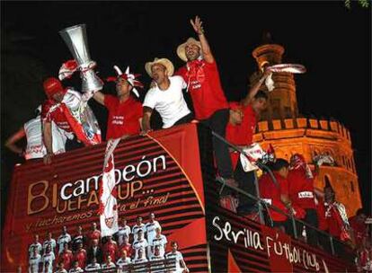 Los jugadores sevillistas, eufóricos