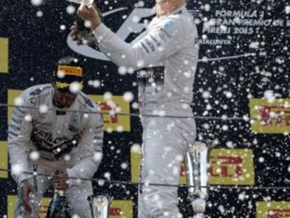 Rosberg celebra la victòria a Montmeló.