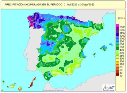 Balance de las lluvias caídas en el año hidrológico 2022 -2023 en España.