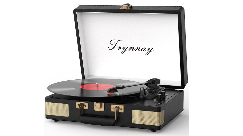 Tocadiscos de vinilo con maletín de peso liviano.