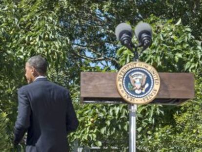 El presidente de EE UU, Barack Obama, tras la rueda de prensa sobre Egipto.