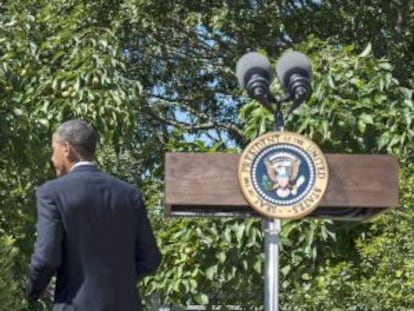 El presidente de EE UU, Barack Obama, tras la rueda de prensa sobre Egipto.