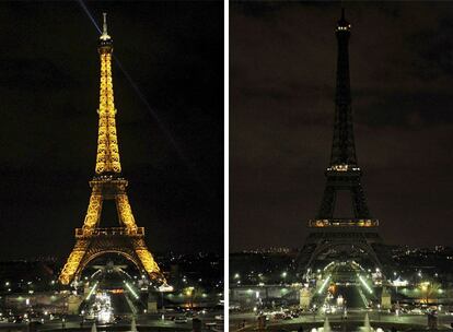 La Torre Eiffel de París ha permanecido apagada durante una hora para apoyar la iniciativa contra el cambio climático.