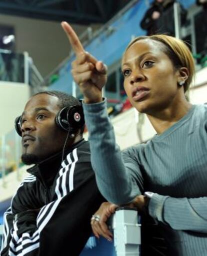 Sanya Richards-Ross y Justin Gatlin, en la sesión de entrenamiento previa a los campeonatos del mundo de Estambul