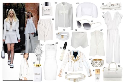 41. Paco Rabanne. 42. Roland Mouret. 43. Jimmy Choo Crema corporal perfumada “Flash”. 44. Glamorous Camisa con lazo en el pecho. 45. Chloé Cropped top de punto. 46. Christian Louboutin Náutico de piel con pinchos. 47. Rebecca Taylor Mono con volantes en las mangas y escote en V. 48. Ana Locking Falda recta con volantes. 49. Dolce & Gabbana Gafas de sol con montura de pasta. 50. Salvatore Ferragamo Pulsera doble de piel. 51. Zara Falda-shorts. 52. Rag & Bone Chaleco con rejilla en los hombros. 53. Fendi Reloj con correa de cerámica. 54. Topshop Vestido sin mangas con detalles de gasa. 55. Giorgio Armani Gloss. 56. Philipp Plein Perfecto de piel con tachuelas y bordados. 57. By Marlene Birger Brazalete lacado con pedrería. 58. Zara. 59. Versace Crema corporal “Yellow Diamond”. 60. Mulberry Cinturón con margaritas doradas. 61. Yves Saint Laurent Laca de uñas “Blanc Symboliste”. 62. Furla Bolso de mano modelo “Candy Bag”.