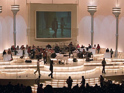 El escenario de los premios Goya durante el ensayo de ayer.