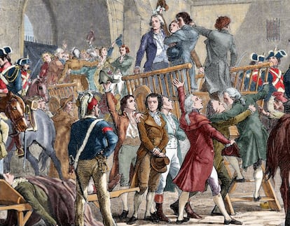 Girondinos camino de la guillotina por orden de Robespierre en 1793. 
