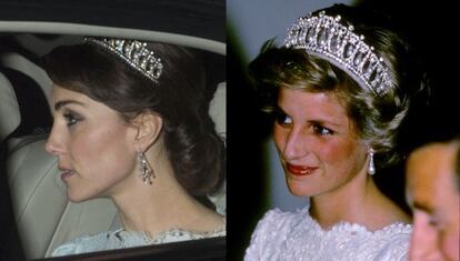 La duquesa de Cambridge y Diana de Gales, a la derecha, ambas con la misma tiara.