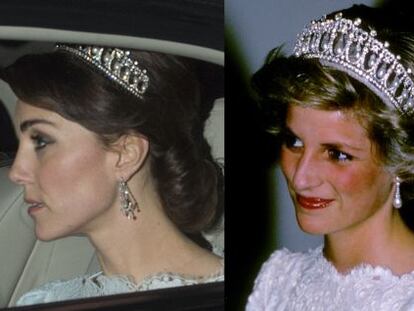 La duquesa de Cambridge y Diana de Gales, a la derecha, ambas con la misma tiara.