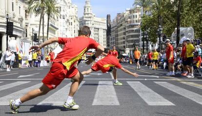 Final de la modalidad de &#039;Llargues&#039;, que se ha disputado en la plaza del Ayuntamiento de Valencia.