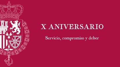 Emblema creado para la conmemoración del décimo aniversario de la proclamación de Felipe VI y que estará vigente durante un año. 