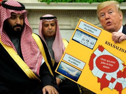 El pr&iacute;ncipe saud&iacute; Mohammed bin Salman con el presidente Trump el pasado 20 de abril en el despacho oval.