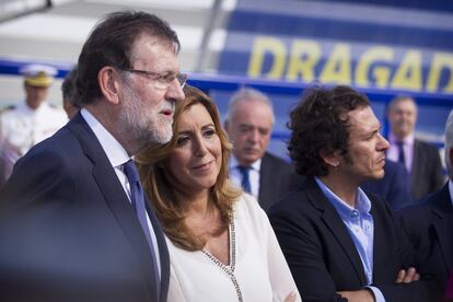 Rajoy, Susana Díaz y Kichi, durante la inauguración del puente de Cádiz.