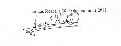 La firma falsa de Villar, según el informe pericial.