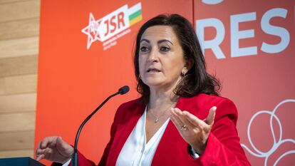 La secretaria general del PSOE de La Rioja, Concha Andreu, en la clausura del Congreso extraordinario de Juventudes Socialistas de La Rioja, celebrado en noviembre de 2023 en Logroño.