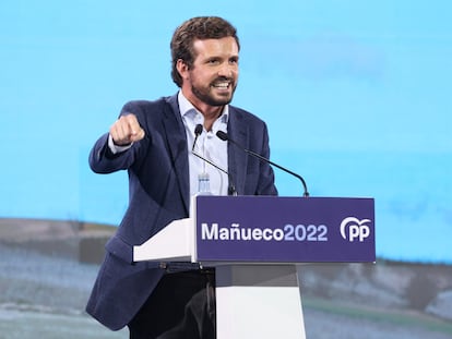 Pablo Casado, interviene en el cierre de campaña del PP para las elecciones regionales del 13F, a 11 de febrero de 2022, en Valladolid, Castilla y León (España).