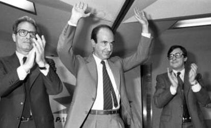 Miquel Roca, en plena Operación Reformista, amb Garrigues Walker i Florentino Pérez, el 1986.