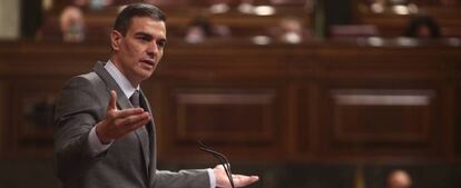 El presidente del Gobierno, Pedro Sánchez, en el Congreso de los Diputados.