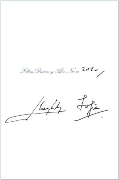 La felicitación firmada don Juan Carlos y doña Sofía.