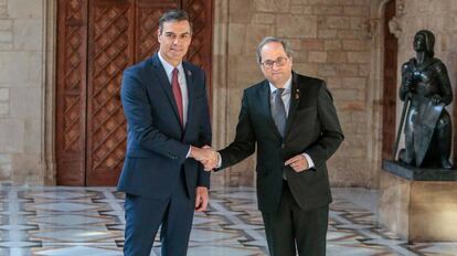 Pedro Sánchez y Quim Torra, este jueves en el Palau de la Generalitat.