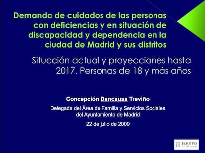 Imagen de la portada de un informe realizado por Equipo Económico para el Ayuntamiento de Madrid en 2009.