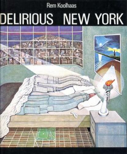 Portada de la primera edición del libro 'Delirio en Nueva York' (1978), ilustrado por Madelon Vriesendorp, entonces mujer de Koolhaas.