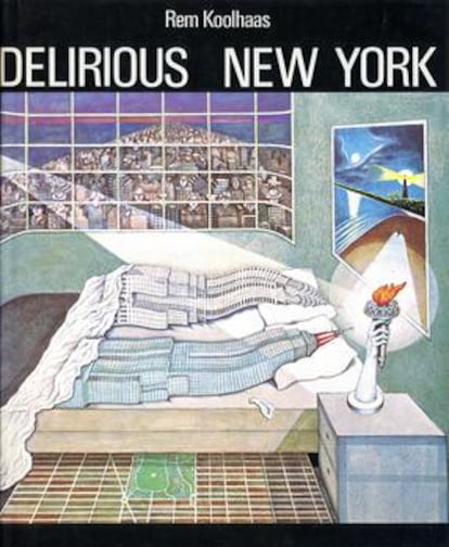 Portada de la primera edición del libro 'Delirio en Nueva York' (1978), ilustrado por Madelon Vriesendorp, entonces mujer de Koolhaas.