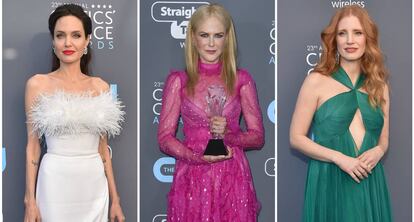 Las actrices Angelina Jolie, Nicole Kidman y Jessica Chastain en los Critics' Choice Awards.