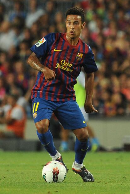 Thiago , en un partido en el Camp Nou.