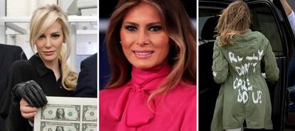 Louise Linton (esposa del secretario del Tesoro) y Melania Trump en tres ocasiones en las que sembraron la polémica con su ropa.