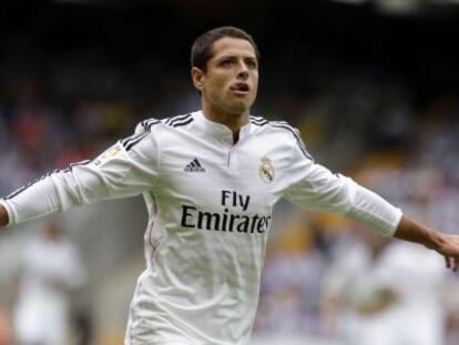 El 'Chicharito' Hernández celebra su primer gol ante el Deportivo.