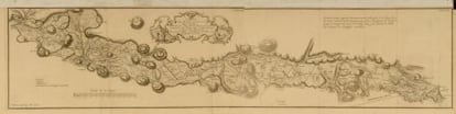 A chart of the meridian taken in Ecuador in 1744 by Jorge Juan and Antonio de Ulloa to discover the value of a terrestrial degree and the shape of the Earth.