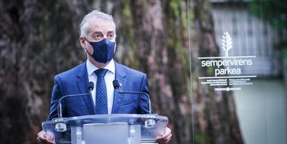 El lehendakari, Iñigo Urkullu, en el segundo homenaje institucional a las víctimas de la pandemia en Euskadi, a 21 de septiembre de 2021, en Vitoria