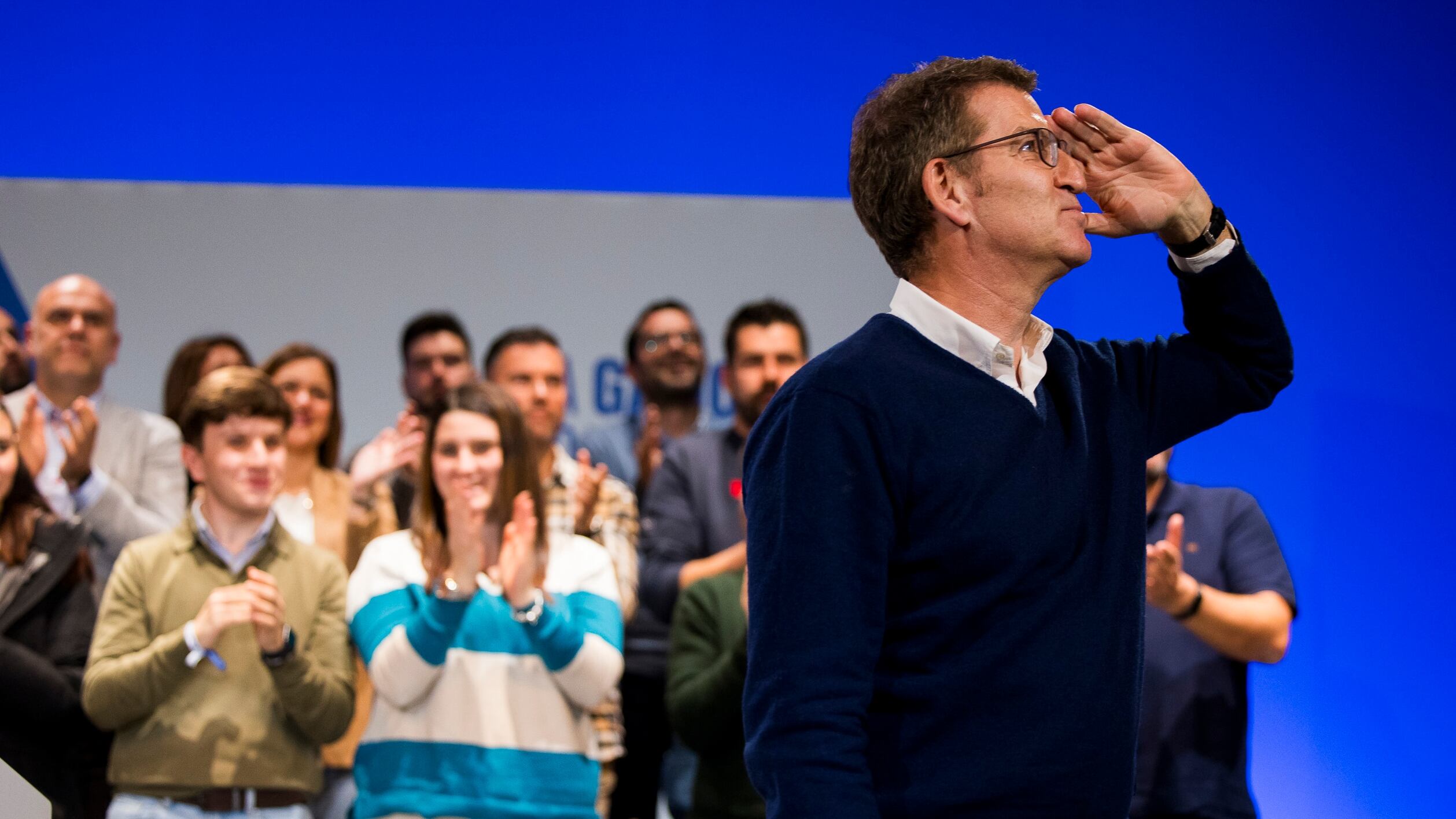 El líder del PP, Alberto Núñez Feijóo, durante el mitin celebrado en Noia el 13 de febrero. 