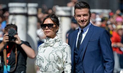 David y Victoria Beckham en la boda de Sergio Ramos y Pilar Rubio, el 15 de junio de 2019 en Sevilla.