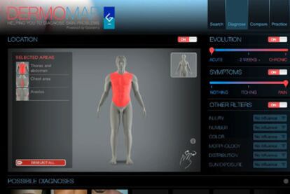 A screen shot of the iPad app DermoMap.