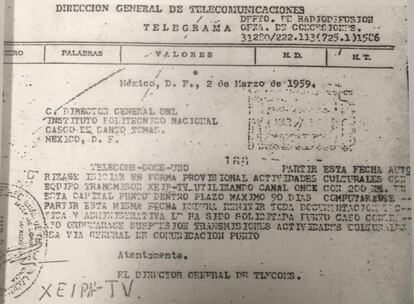 Telegrama que autoriza el inicio de las transmisiones de Canal  Once