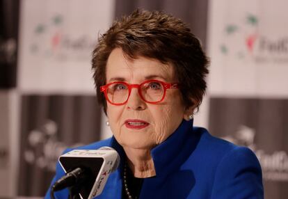 Billie Jean King, durante una rueda de prensa el pasado mes de febrero.