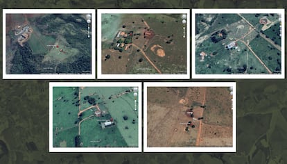 Imágenes satelitales de varias propiedades investigadas por la policía paraguaya en 2025, pertenecientes a Gomes, su familia o presuntos testaferros, en las cercanías de Pedro Juan Caballero, Amambay.