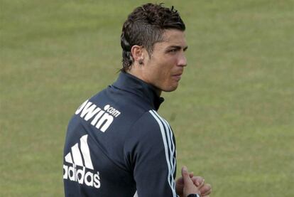 Cristiano Ronaldo, en el entrenamiento con el Madrid.