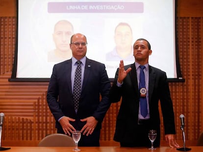 O governador Wilson Witzel e o delegado Giniton Lages, nesta terça no Rio.